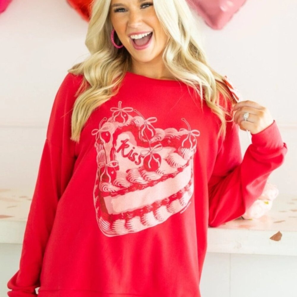 Grace + Emma - Kiss Cake On Red Sweatshirt - Large